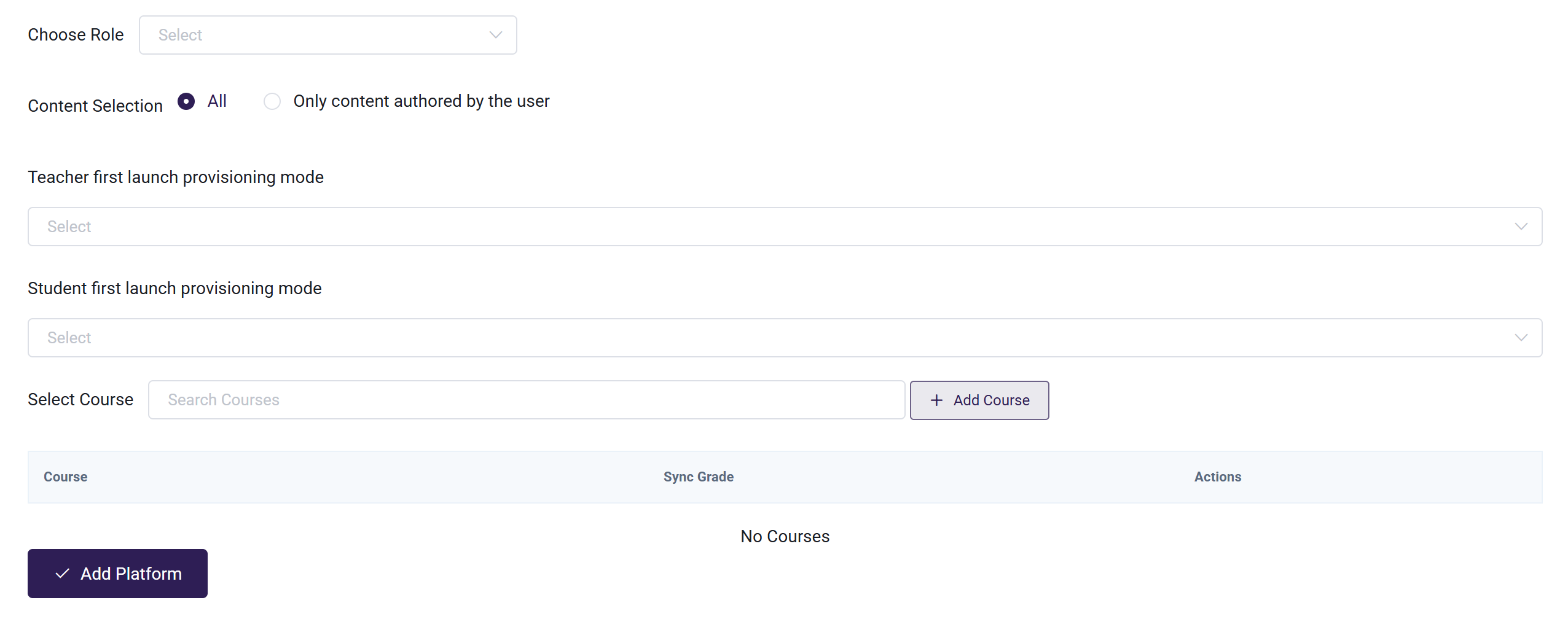 LTI tool register platform settings